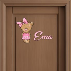 Drevená menovka na dvere s medvedíkom 