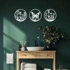 3-dielna drevená dekorácia – Motýľ a lúčne rastliny v kruhu