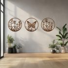 3-dielna drevená dekorácia – Motýľ a lúčne rastliny v kruhu