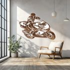 Drevený obraz motocyklistu – 3D športová dekorácia na stenu