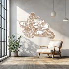 Drevený obraz motocyklistu – 3D športová dekorácia na stenu