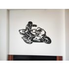 Drevený obraz motocyklistu – 3D športová dekorácia na stenu