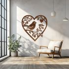 Drevená nástenná dekorácia Srdce s vtáčikom