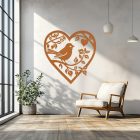Drevená nástenná dekorácia Srdce s vtáčikom