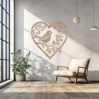 Drevená nástenná dekorácia Srdce s vtáčikom