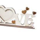 Drevená dekorácia „LOVE“ so srdcom na fotografiu