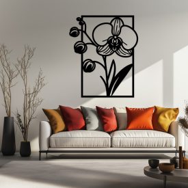   Drevený obraz – Orchidea v ráme (minimalistická dekorácia)