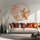 Drevený obraz – Kolibrík a kvety v kruhu