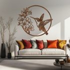 Drevený obraz – Kolibrík a kvety v kruhu