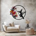 Drevený obraz – Kolibrík a kvety v kruhu (ručne maľovaný)