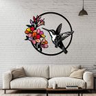 Drevený obraz – Kolibrík a kvety v kruhu (ručne maľovaný)