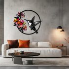 Drevený obraz – Kolibrík a kvety v kruhu (ručne maľovaný)