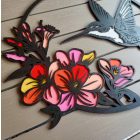 Drevený obraz – Kolibrík a kvety v kruhu (ručne maľovaný)