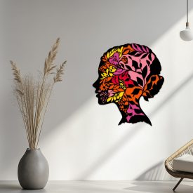 Drevený obraz – Silueta ženy s kvetmi