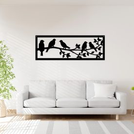 Drevený obraz – Vtáky na konári v ráme