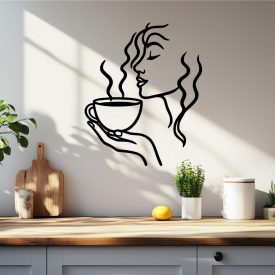 Obraz ženy s kávou – moderná kuchynská dekorácia