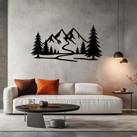 Drevený obraz hory a les – štýlová dekorácia na stenu