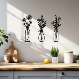   Drevený obraz s kvetmi vo váze – minimalistická nástenná dekorácia