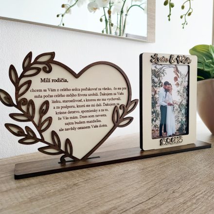 Darček pre rodičov na svadbu – Poďakovanie v srdci a rámik na fotku