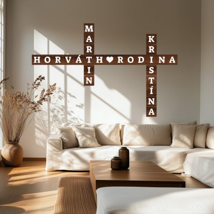 Personalizovaná drevená nástenná dekorácia – Krížovka s menami rodiny