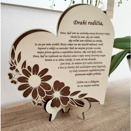 Drevená srdcová tabuľa pre rodičov