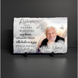   Pamätná tabuľa s fotografiou a citátom – UV tlačená bridlica