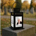 Pamätný čierny lampáš na sviečku – s UV potlačeným skleneným panelom