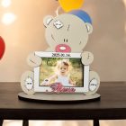 Drevený fotorámik s medvedíkom – s údajmi o narodení a menom dieťaťa