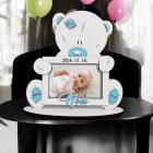 Drevený fotorámik s medvedíkom – s údajmi o narodení a menom dieťaťa