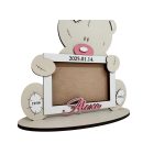 Drevený fotorámik s medvedíkom – s údajmi o narodení a menom dieťaťa