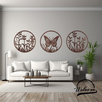 Drevená dekorácia na stenu (motýľ a kvety)