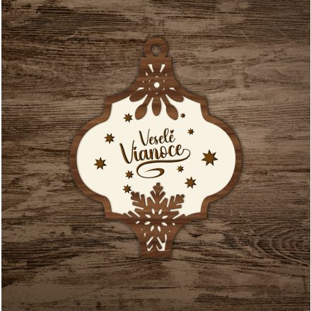 Drevená vianočná ozdoba s nápisom Veselé Vianoce
